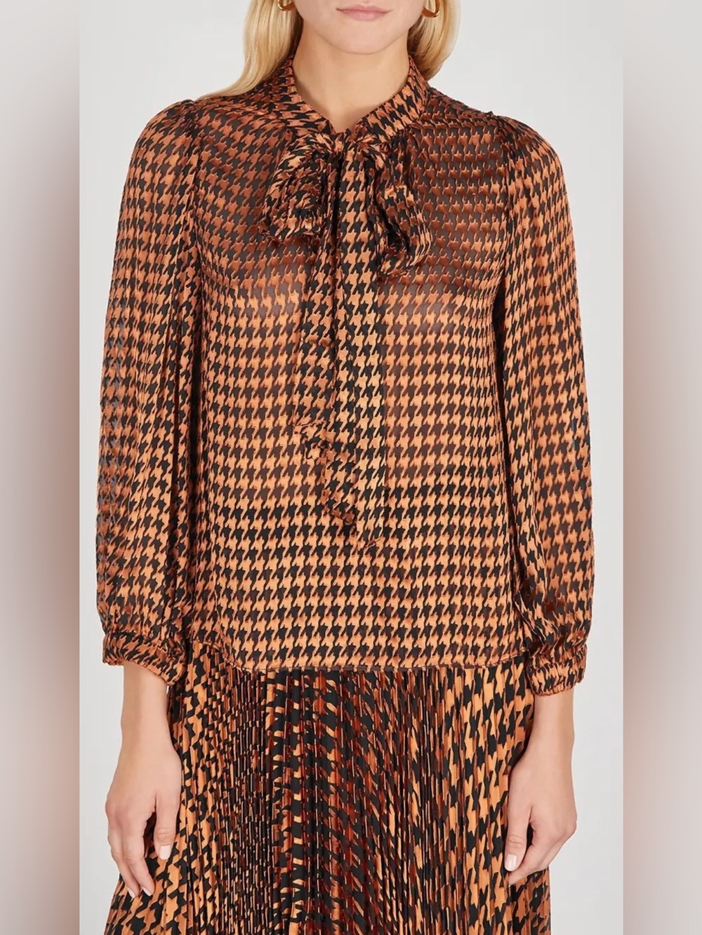 Alice + Olivia Lolita Devoré Houndstooth Blouse